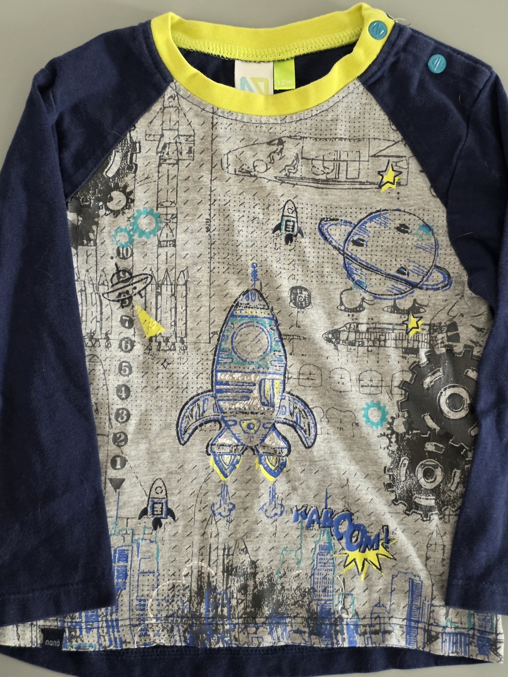 Nano Boys' Rocket Raglan Long Sleeve Top - Navy & Yellow 12 Mois